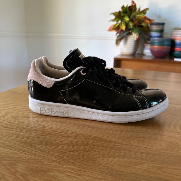 adidas Stan Smith 'Black Pink Glam' FW2299 Womens 8.5 US Patent Leather Sneakers - Picture 1 of 8
